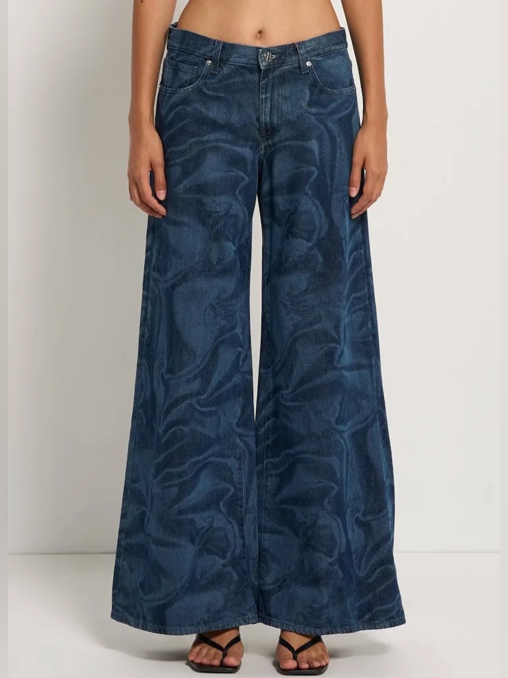 VIAVIA Low + Baggy Jeans Indigo Mercury Printed Italian Denim Wide Leg Size 25